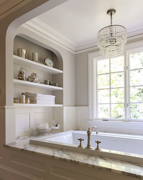 Paul Moon Design on Instagram: “Master bathroom tub of our Windermere traditional remodel. Visit our website for more interior shots of this project. 📷 credit @johngranen” Lake House Master, Seattle Architecture, Deck Building Plans, Alcove Shelving, Traditional Bathroom Vanity, Overhead Storage, Bathroom Tub, Decks Backyard, Diy Deck