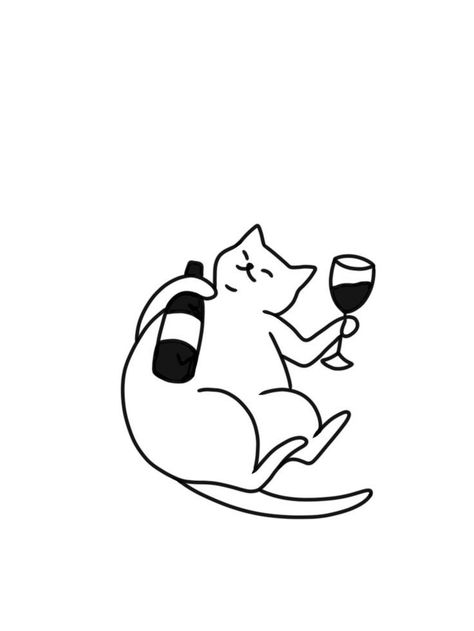 Tattoo Ideas Female Finger, Finger Tattoo Minimalist, Tattoo Back Tattoo, Wine Tattoo, Drunk Cat, Tato Flash, Kitty Tattoos, Tato Minimal, Tattoo Back