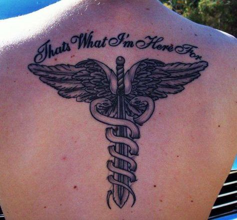 Caduceus-I like it without the writing though Caduceus Tattoo, Ems Tattoos, Nurse Tattoo, Medical Tattoo, Medical Symbols, Tattoo Videos, Free Tattoo, What Ever, Tattoo Designs For Women