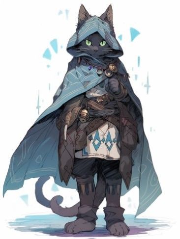 Cat Assassin Character Design, Cat In Clothes Drawing, Black Cat Tabaxi, D&d Cat Character, Tabaxi Cute, Tabaxi Female Monk, Cat Person Character Design, Catfolk Character Design, Young Tabaxi