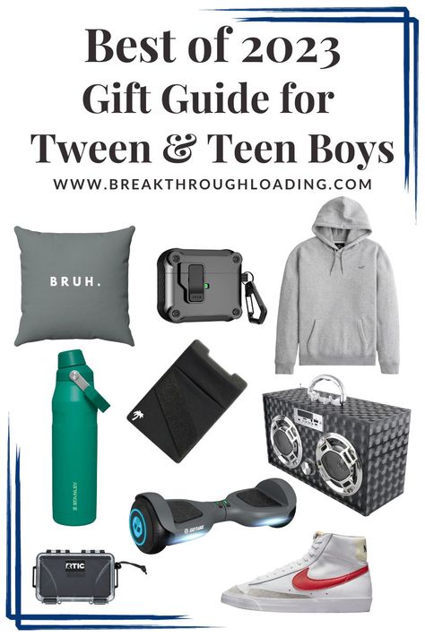 Are you looking for the perfect gift for a tween or teen boy? Discover the ultimate selection of stylish and comfortable clothing, classic accessories, rugged outdoors and sports gear, and other unique and fun gifts. From thoughtful gifts to useful items, find the perfect present for every guy! Check out all 35+ unique gift ideas on the blog! Pre Teen Boy Gift Ideas, Top Gifts For Teenage Boys, Gifts For Teenage Boys 2023, Unique Gifts For Teenage Boys, Gifts For Teen Boys 2023, Gifts For 14th Birthday Boy, Gift Ideas For 11 Year Boy, Teen Boy Christmas Gifts 2023, Gifts For 15 Year Boy