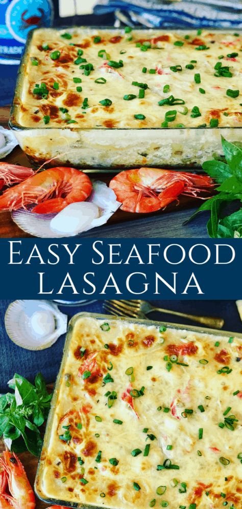 Lasagna Seafood, White Wine Shrimp, Seafood Lasagna Recipe, Lasagna Recipe Without Ricotta, Seafood Lasagna Recipes, Seafood Casserole Recipes, Swiss Chicken, Creamy Seafood, Oven Ready Lasagna