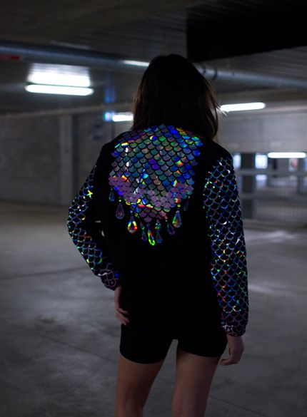 Holographic Jacket, Holographic Fashion, Sequin Jacket, Burning Man, Look Cool, Color Splash, Parka, Style Me, Cool Outfits