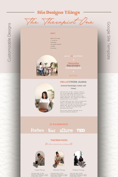 View the website demo Website Design For Therapist, Service Page Design, Google Sites Templates, Google Site Templates, Coffee Site, Free Business Logo, Minimalist Web Design, Landing Page Inspiration, Modern Website Design