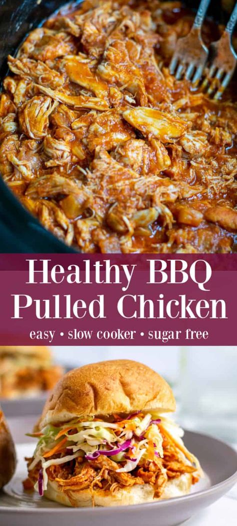 Healthy Barbecue Chicken, Bbq Chicken Healthy, Slow Cooker Healthy, Bbq Pulled Chicken Recipes, Healthy Barbecue, Pulled Chicken Recipes, Bbq Pulled Chicken, Healthy Bbq, Shredded Bbq Chicken