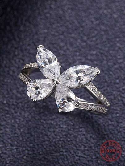 romantic butterfly-shaped Cubic Zirconia fig girl's quality temperament wedding commemorative S925 sterling silver ring | SHEIN USA Silver Ring For Women, Butterfly Decor, Single Ring, Silver Wedding Bands, Butterfly Ring, Butterfly Decorations, Butterfly Shape, Ring For Women, Engagement Gifts