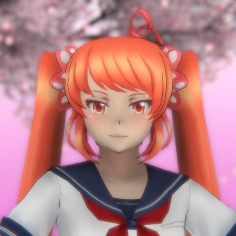 Osana Najimi is the first rival and one of the female students who currently attends Akademi. Osana's current appearance includes orange eyes and orange hair tied into twin-tails reaching her knees, with the ends of her hair fading into a light blonde ombré. Her scrunchies, thigh-high stockings, and panties are salmon pink with white polka-dots, and she wears a red bow on the left side of her head. She has a bust size of 1.15. She's 158.5 cm tall (about 5'2).[4] If Osana is eliminated ... Info Chan, Osana Najimi, Mai Waifu, Yandere Simulator Characters, Ayano Aishi, Orange Eyes, Yandere Characters, Childhood Games, Afraid Of The Dark