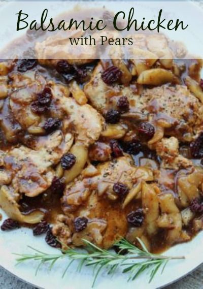 Balsamic Chicken with Pears Recipe | whatscookingamerica.net #balsamic #chicken #pears Chicken And Pears Recipes, Pear Balsamic Vinegar Recipes, Chicken With Figs, Balsamic Chicken And Figs, Pear Balsamic Pizza, Balsamic Recipe, Low Carbohydrate Recipes, Cooking Book, Seasonal Fruit