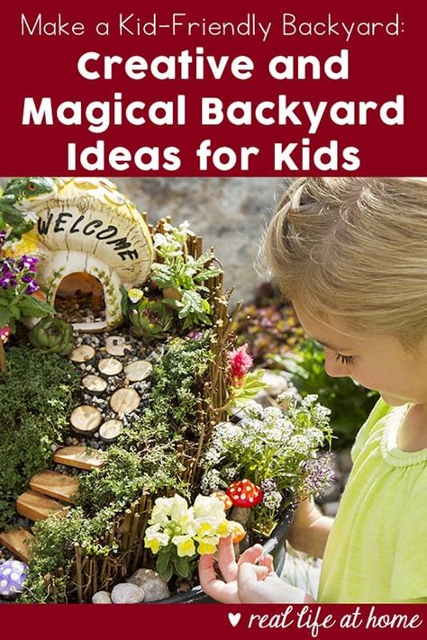 Wondering how to make a kid-friendly backyard? Enjoy the magic of spring with these backyard ideas for kids including growing a fairy ring, creating and installing a fairy door, making toad homes, and more. Magical Backyard Ideas, Creative Backyard Ideas, Backyard Ideas For Kids, Kid Garden, Magical Backyard, Kids Fairy Garden, Kid Friendly Backyard, Creative Backyard, Garden Crafts For Kids