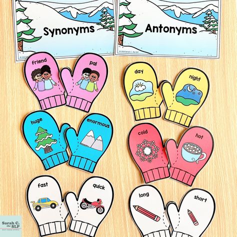 ❄ Synonym & Antonym Mitten Match! Target vocabulary skills with this Print + Digital resource in my TPT store. Students will match 15 synonym pairs and 15 antonym pairs using hands-on activities. Multiple versions of the mittens are included so you can differentiate instruction for a variety of grade levels. ❄ Check it out at the link in my story or bio! #speechpathology #speechtherapist #schoolslp #winter #kindergartenteacher #slp2be #SLP #speechlanguagetherapy #kindergarten #speechth... Synonym And Antonym Activities, Synonyms Activities, Antonym Activities, Antonyms Activities, Synonym Activities, School Slp, Synonyms And Antonyms, Differentiated Instruction, Speech Language Therapy