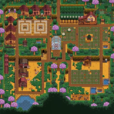 Four Corners Farm Layout, Stardew Valley Four Corners, Four Corners Farm, Stardew Farms, Stardew Valley Layout, Stardew Valley Tips, Stardew Valley Farms, Stardew Valley Fanart, Big Farm