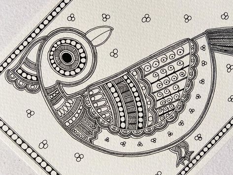 Madhubani Art Bird, Madhubani Birds, Madhubani Paintings Traditional, Madhubani Motifs, Warli Painting, Madhubani Paintings, Pen Art Work, Mandala Art Lesson, Madhubani Art