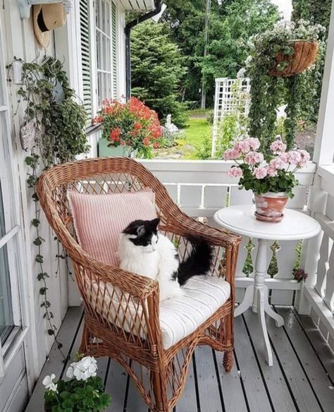 Cottagecore Balcony, Front Porch Aesthetic, Porch Aesthetic, Cosy Balcony, Cottage Chairs, Bungalow Extensions, Vibeke Design, Cottage Porch, English Country Cottage