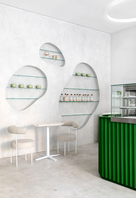 Matcha Coffee Shop, Matcha Coffee, Matcha Cafe, Green Cafe, Cafe Concept, Storefront Design, Coffee Shop Bar, Tea Cafe, Coffee Shops Interior