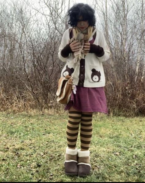 Afycso Outfit, Twee Winter Outfit, Whimsy Twee Clothing, Childish Dress, Nerdcore Fashion, Whimsical Maximalist Outfit, Whimsical Twee Outfits, Whimsy Twee Fashion, Twee Outfits 2000s