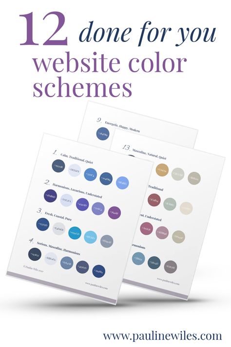 Are you confused by website colors? Hung up on hues? Here are 12 done-for-you website color palettes, arranged by seasonal inspiration. Complete with guidance on which color to use where, on your website. #website #color #onlinemarketing #colorpsychology #webdesign #diywebsite Colors For Website Design, Professional Website Color Palette, Best Website Color Palettes, Colour Palette For Website, Squarespace Color Palette, Website Colour Palette Inspiration, Website Color Palette Branding Colour Schemes, Website Design Color Palettes, Color Combination For Website