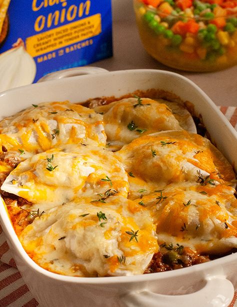 Shepherd’s Pie Pierogy Bake Pierogi And Ground Beef, Recipes With Pierogies Dinners, Beef And Perogies, Ground Beef And Perogies, Perogies And Cabbage, Pierogi Casserole Ground Beef, What To Do With Perogies, Perogie Meal Ideas, What Goes With Pierogies