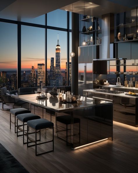 Luxury Nyc Apartment, Penthouse Aesthetic, City Penthouse, Nyc Penthouse, City View Apartment, New York Penthouse, City At Night, Dream Apartment Decor, Luxury Penthouse