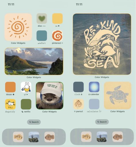 Granola Homescreen, Ocean Phone Aesthetic, Summer Phone Screen Ideas, Ocean Ios Theme, Phone Screen Themes, Ocean Iphone Theme, Phone Layout Ideas Summer, Summer Iphone Theme, Phone Themes Summer