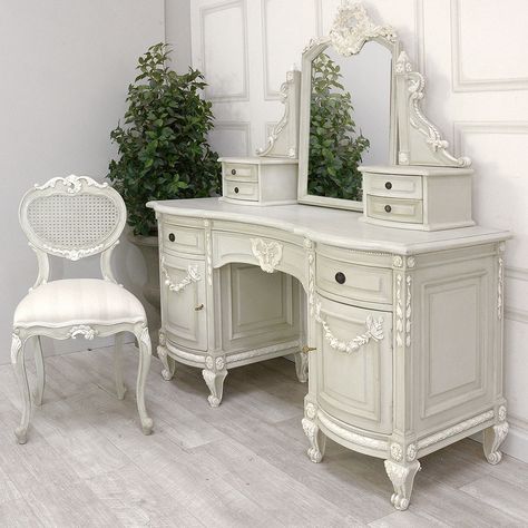 French Style Classic Dressing Table and Chair Set Classic Dressing Table, Classic Dressing, Mirror Dressing Table, French Style Bedroom, Mirror Dressing, Dream Bedroom Inspiration, Dressing Table Design, Dressing Table Desk, Dressing Table With Chair