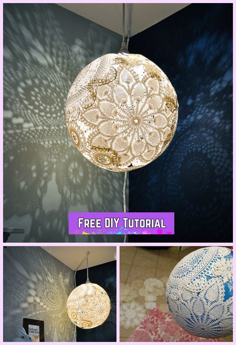 Doily Lampshade Diy, Doily Lamp, Lace Ideas, Doily Art, Doilies Crafts, Crochet Lace Doily, Diy Lampe, Diy Vintage Decor, Lace Diy