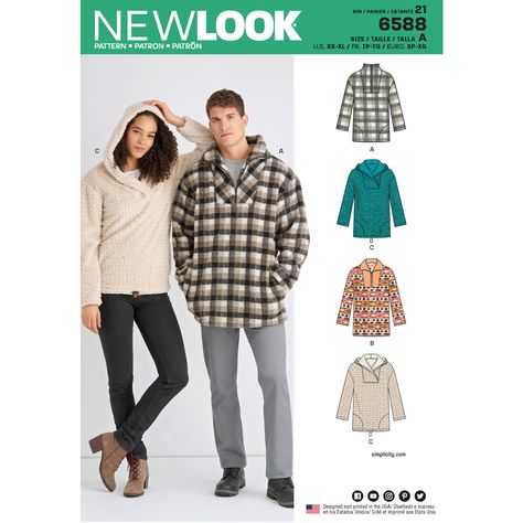 Purchase New Look 6588 Unisex Tops and read its pattern reviews. Find other Mens - Jackets, Tops, Coat/Jacket, sewing patterns... Fleece Jacket Pattern, Collar Variations, Sewing Garments, Tops Pattern, Envelope Pattern, New Look Patterns, Jacket Sewing, Fleece Patterns, Jacket Pattern Sewing