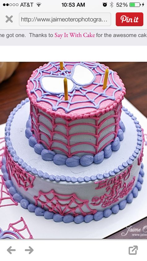 Girly spidey. Oxymoron I know. Pink Spider-man Birthday Party, Gwen Stacy Birthday Party Ideas, Gwen Spiderman Birthday Party, Spin Birthday Cake, Spidey Ghost Cake, Spider And Friends Birthday Cake, Spider Gwen Party Ideas, Gwen Spidey Party, Gwen Birthday Party