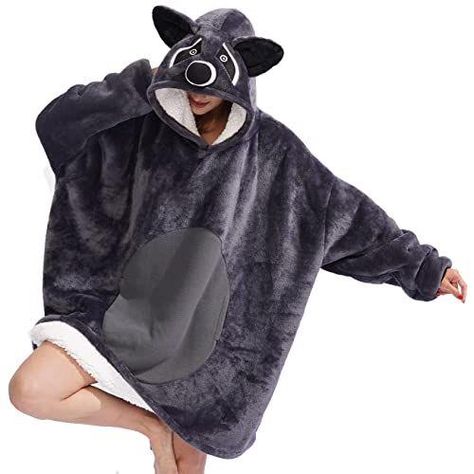 Raccoon wearable cobertor sweatshirt sherpa oversized hoodie tv-cobert Blanket Sweatshirt, Cartoon Cosplay, Green Alien, Play Video Games, Sporting Event, Cold Night, Wearable Blanket, Pajama Party, Oversized Hoodie