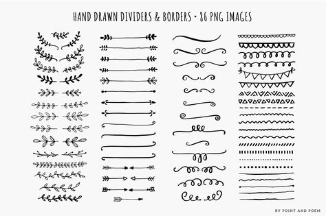 Hand Drawn Dividers Laurels & Arrows by Point and Poem on @creativemarket Draw Dividers, Arrow Doodle, Doodle Borders, Bullet Journal Banner, Bullet Journal Notes, Drawing Frames, Bullet Journal Aesthetic, Bullet Journal Writing, Bullet Journal Art