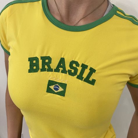 Brasil Shirt, Do It Do It, Soccer Baby, 2000s Aesthetic, Shirt Y2k, Baby Tee, Infant Tees, Brazil, Do It