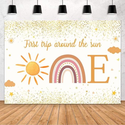 First Birthday Background, Sun Backdrop, Boho Rainbow First Birthday, 1 Year Birthday Party Ideas, First Birthday Backdrop, Sunshine 1st Birthday, Boho Rainbow Birthday, Banner Photography, Backdrop Boho