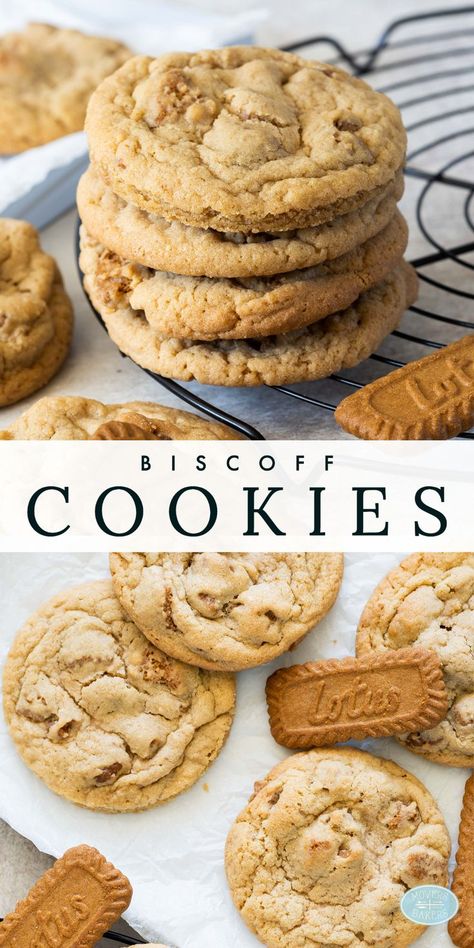 Biscoff butter cookies with smooth Biscoff spread and broken Biscoff biscuit chunks. Recipe by movers and bakers Bischoff Recipes, Biscoff Cookies Recipe, Biscoff Butter, Biscoff Cookie Recipe, Biscoff Recipes, Cookie Board, Biscoff Biscuits, Ultimate Cookies, Cracker Cookies