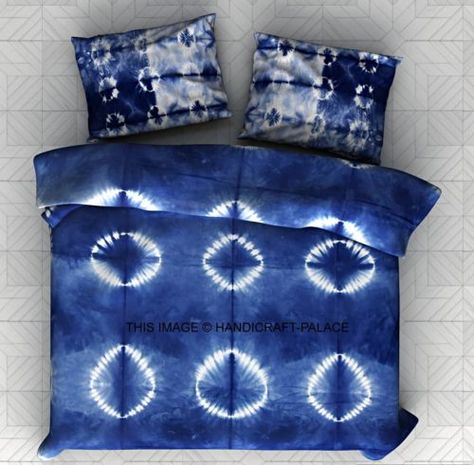 Indigo Blue Shibori Mandala Duvet Covet Indian Quilt Doona Cover Bedding Set Tie Dye Duvet Cover, Mandala Tie Dye, Indigo Bedding, Tie Dye Shibori, Diy Tie Dye Designs, Tie Dye Bedding, Shibori Designs, Queen Bedspread, Indian Quilt