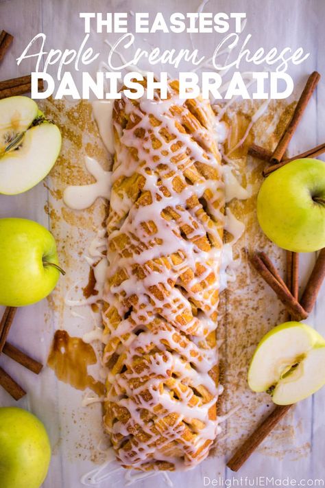 Apple Danish Braid | The EASIEST Apple Braid Recipe! Apple Braided Bread, Danish Bread Recipe, Dough Sheet Recipes, Apple Cream Cheese Danish, Crescent Dough Sheet Recipes, Braid Recipes, Sheet Recipes, Danish Braid, Apple Braid