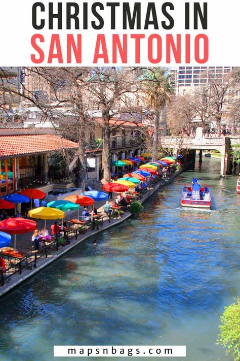 Christmas in San Antonio is a massive celebration, and here are the top 12 things that you can't miss on your holiday! Read more! | christmas in texas | texas christmas | usa travel | san antonio travel Christmas In Texas, San Antonio Travel, San Antonio Missions, San Antonio Riverwalk, Texas Christmas, San Antonio River, Christmas Events, Natural Bridge, Holiday Market