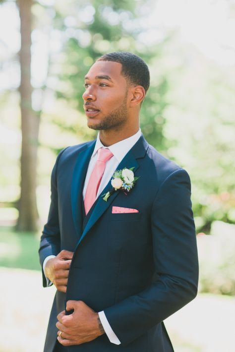 Vibrant Ocean Blue Watercolor Wedding Inspiration | Lola Event Productions | Artistrie Co. 9 Blue Suit Pink Tie, Dark Navy Blue Suit, Navy Blue Suit Wedding, Dark Blue Suit, Royal Blue Suit, Suit Combinations, Mens Wedding Attire, Groom Wedding Attire, Blue Suit Men