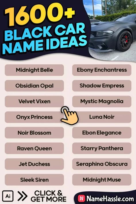 Best Black Car Names Ideas (Generator) Black Jeep Names Ideas, Car Names Ideas, Jeep Names, Name Suggestions, Black Jeep, Name Generator, Candle Store, Car Find, Weird Cars