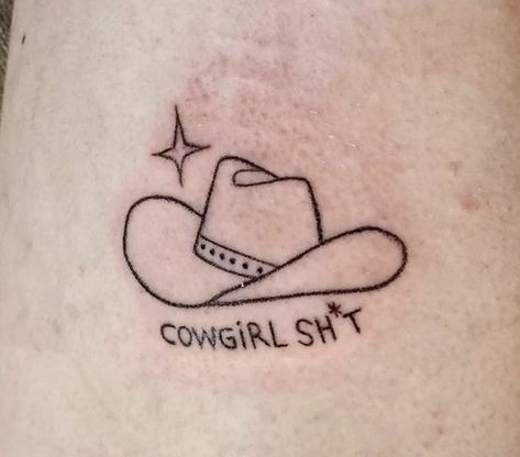 Small Matching Country Tattoos, Dainty Texas Tattoo, Patchwork Tattoo Ideas Western, Tiny Country Tattoos, Tattoos To Get In Nashville, Yee Haw Tattoo, Small Cowboy Tattoo, Yeehaw Tattoo, Howdy Tattoo