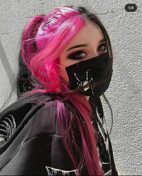 Pink Hair, A Woman, Face Mask, Split, Dye, Mask, Hair, Pink, Black