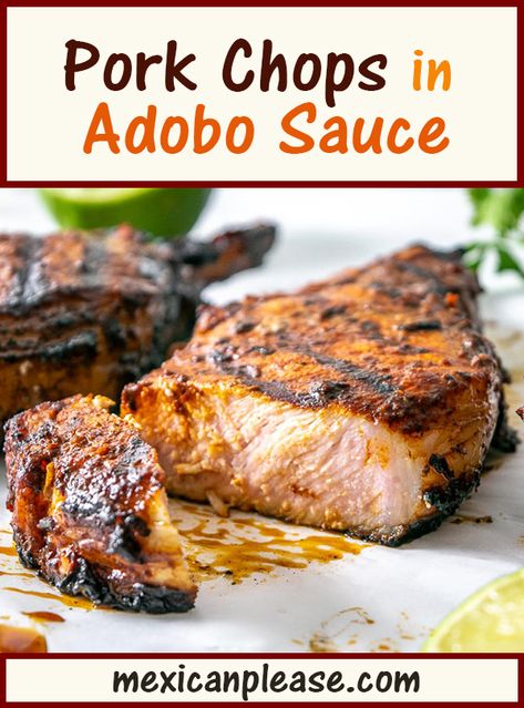 Adobo Pork Chops, Chipotle Pork Chops, Tex Mex Pork Chops, Mexican Style Pork Chops, Mexican Pork Chops, Pork Chops Bone In, Adobe Sauce, Chicken Stock Recipe, Mexican Pork