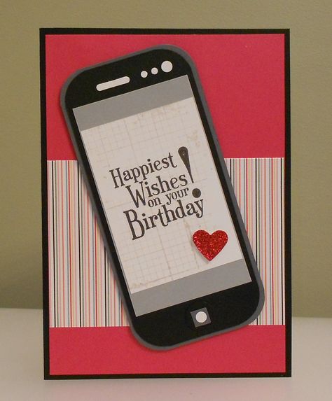 I-phone Card • measurements to make the main part of the iPhone; Grey 58 x 123mm; Black 55 x 120mm; Smoky Slate 50 x 90mm; and White 50 x 70mm. Wish Happy Birthday, Card Measurements, Happy Birthday Cards Printable, Birthday Card Craft, Masculine Birthday Cards, Birthday Cards For Boys, Girl Birthday Cards, Boy Cards, Phone Cards