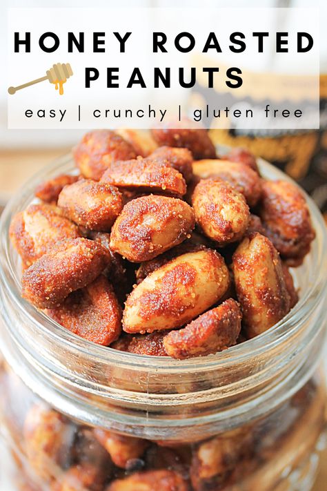 a jar of honey roasted peanuts Seasoned Peanuts Recipes, What To Make With Honey, Roasted Nuts Recipe Healthy, Raw Peanuts Recipes, Roasted Peanuts Recipe Oven, Roasted Nuts Recipe Simple, Homemade Lollies, Honey Roasted Peanuts Recipe, Dry Roasted Peanuts Recipe