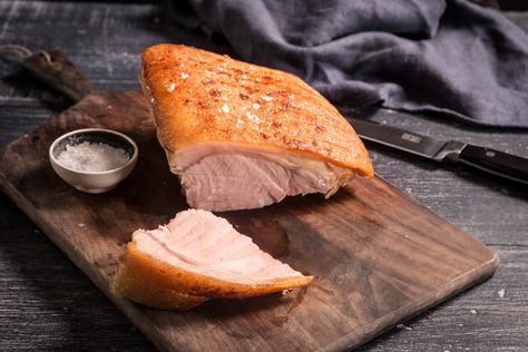 Roast pork with crackling Roast Pork Crackling, Crackling Recipe, Ham Hock Recipes, Roast Pork Loin, Pork Loin Recipe, Pork Loin Roast Recipes, Pea And Ham Soup, Poultry Dishes, Pork Roast Recipes