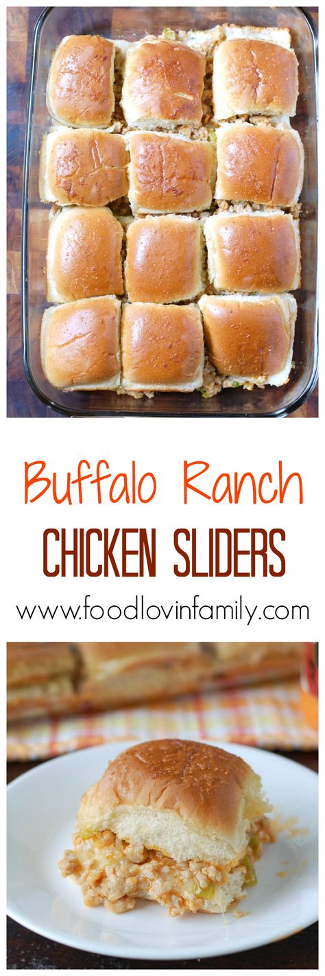 Buffalo Ranch Chicken Sliders are made with ground chicken, celery, onion and creamy ranch buffalo wing sauce.The perfect tailgating or party food. | http://www.foodlovinfamily.com/buffalo-ranch-chicken-sliders/ Ground Chicken Sliders, Ranch Chicken Sliders, Chicken Celery, Buffalo Ranch Chicken, Buffalo Chicken Sliders, Slider Sandwiches, Buffalo Wing, Buffalo Ranch, Creamy Ranch