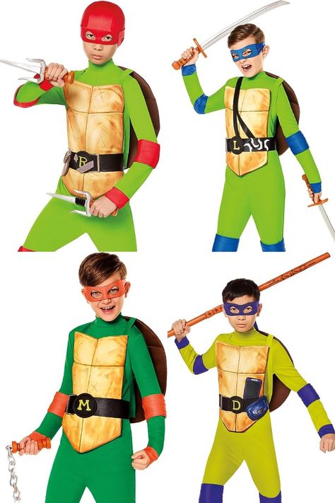 Tmnt Kids, Turtle Costume, Ninja Turtle Costume, Cute Group Halloween Costumes, Turtle Costumes, Group Costumes, Group Halloween Costumes, Family Costumes, Family Halloween Costumes