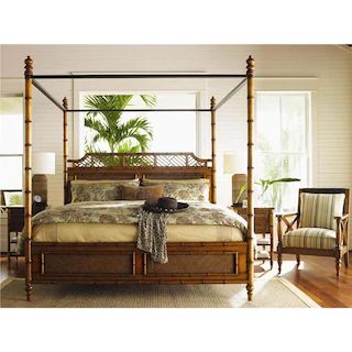 Caravan | Nebraska Furniture Mart West Indies Bedroom, Tropical Bedroom Furniture, Tommy Bahama Bedroom, Tropical British Colonial, Bamboo Bedroom, Queen Canopy Bed, British Colonial Decor, Colonial Interior, Tropical Bedrooms