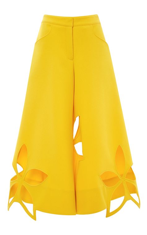 Waffle Cotton Flower Stamp Pant - Rosie Assoulin Resort 2016 - Preorder now on Moda Operandi Petal Pants, Womens Pants Design, Flower Pants, Floral Trousers, Salwar Designs, Cotton Flower, Floral Print Pants, Yellow Pants, Rosie Assoulin