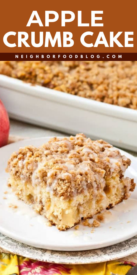 Start your day with an easy fall recipe! This Apple Crumb Coffee Cake recipe features buttery cake topped with buttery crumble topped with apple cider-spiked glaze. Prepare this simple fall dessert perfect accompaniment to a cup of coffee! Apple Crumb Coffee Cake, Apple Crumb Cake Recipe, Cake Autumn, Apple Crumb Cake, Apple Cider Glaze, Apple Crumble Cake, Crumb Coffee Cakes, Apple Crumb Cakes, Apple Cinnamon Cake