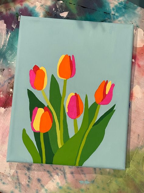 “Bright Tulips” #acrylic #acrylicpainting #tulips #folkartpaints #faitholiviaart #art #artstudio #artstudent #artist Living Room Acrylic Painting Ideas, Tulip Painting Canvas, Bright Acrylic Painting Ideas, Spring Painting Ideas On Canvas Easy, Aesthetic Diy Painting, Cute Spring Paintings Easy, Summer Easy Painting Ideas, Easy Spring Acrylic Painting Ideas, Cute Spring Paintings