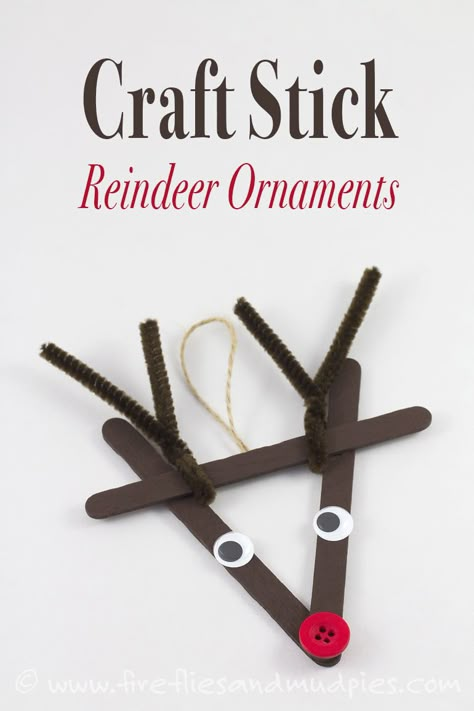 Craft Stick Reindeer Ornaments | Fireflies and Mud Pies Stick Reindeer, Diy Party Crafts, Mud Pies, School Christmas Party, Reindeer Craft, Reindeer Ornament, Christmas Kindergarten, Reindeer Ornaments, Popsicle Stick Crafts